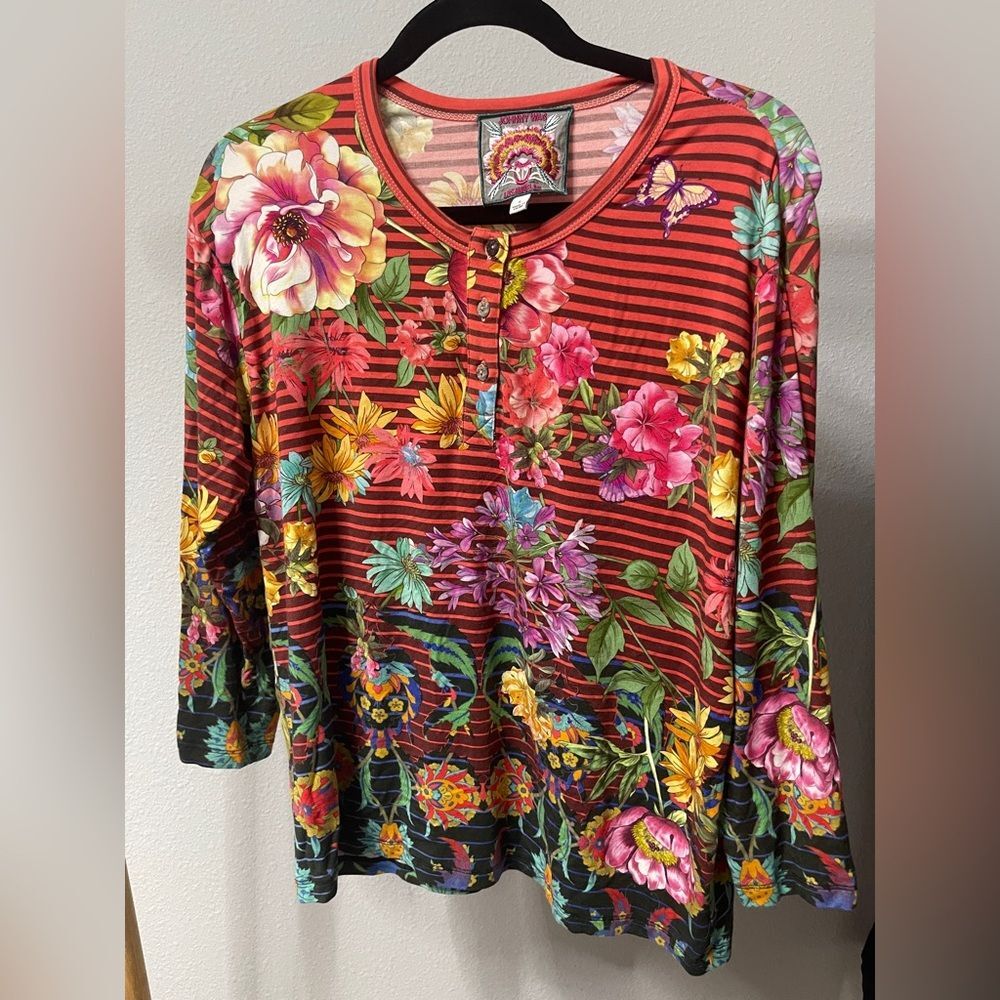 Johnny Was Red Multicolor Floral Blouse